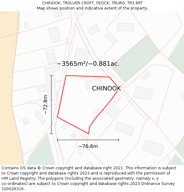 CHINOOK, TROLVER CROFT, FEOCK, TRURO, TR3 6RT: Plot and title map