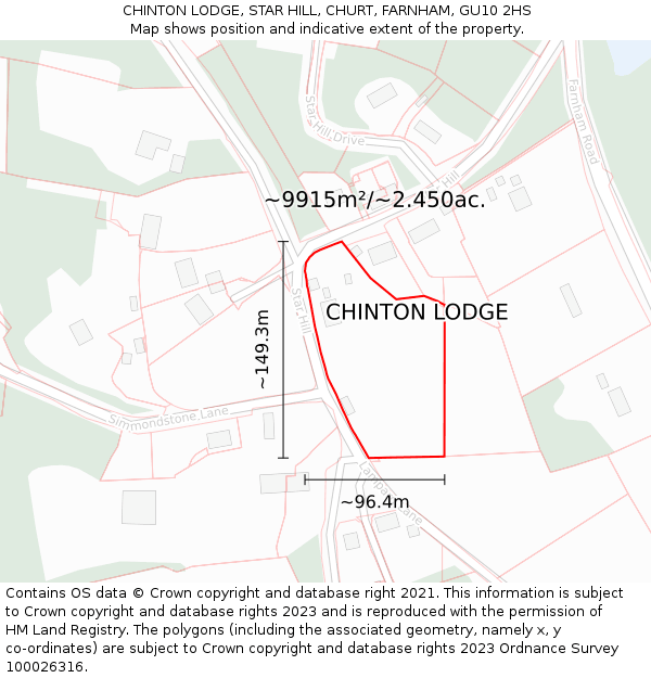 CHINTON LODGE, STAR HILL, CHURT, FARNHAM, GU10 2HS: Plot and title map