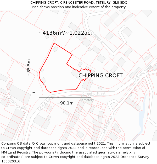 CHIPPING CROFT, CIRENCESTER ROAD, TETBURY, GL8 8DQ: Plot and title map