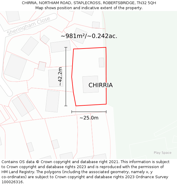 CHIRRIA, NORTHIAM ROAD, STAPLECROSS, ROBERTSBRIDGE, TN32 5QH: Plot and title map