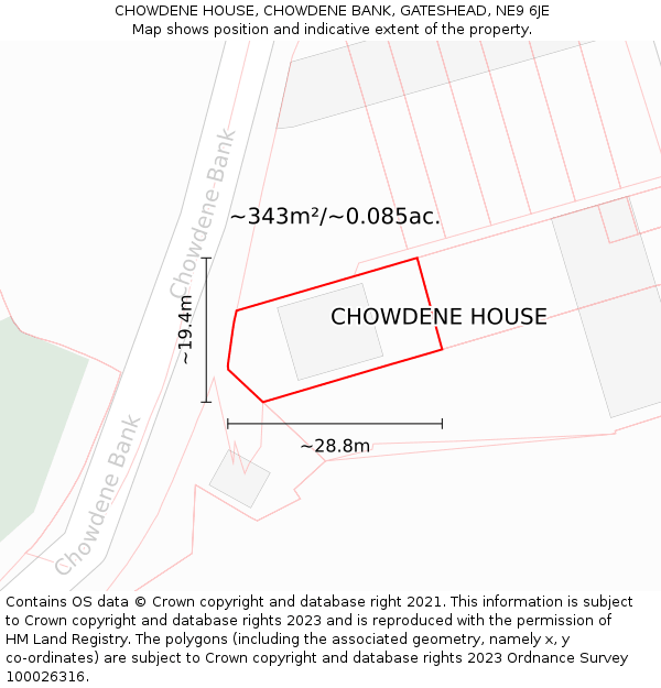 CHOWDENE HOUSE, CHOWDENE BANK, GATESHEAD, NE9 6JE: Plot and title map