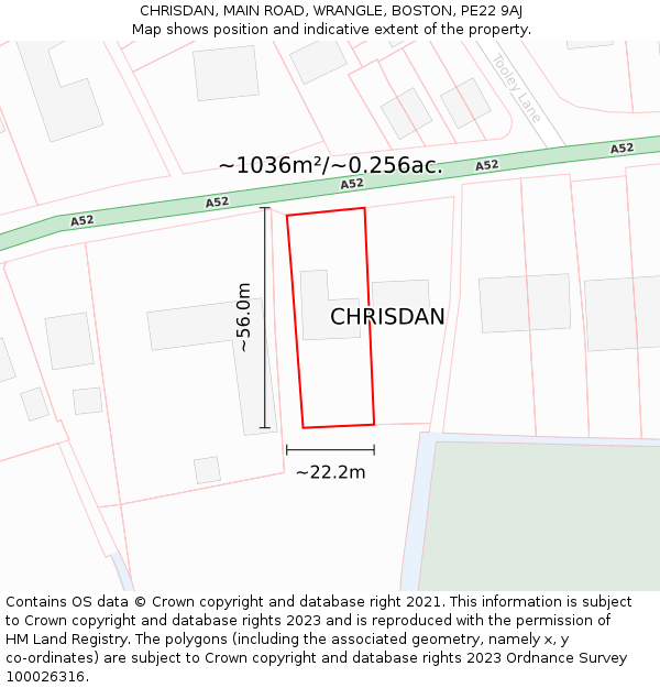 CHRISDAN, MAIN ROAD, WRANGLE, BOSTON, PE22 9AJ: Plot and title map