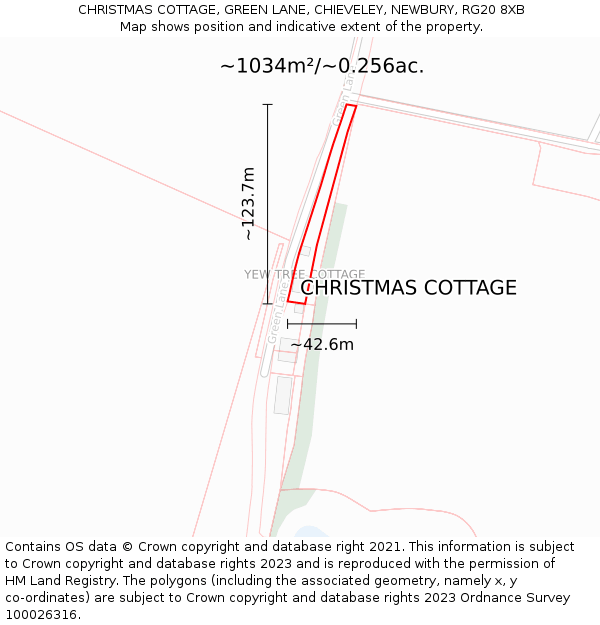 CHRISTMAS COTTAGE, GREEN LANE, CHIEVELEY, NEWBURY, RG20 8XB: Plot and title map