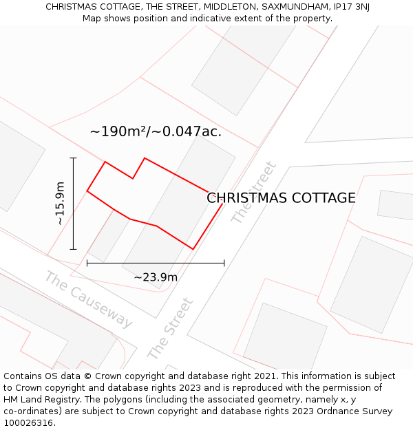 CHRISTMAS COTTAGE, THE STREET, MIDDLETON, SAXMUNDHAM, IP17 3NJ: Plot and title map