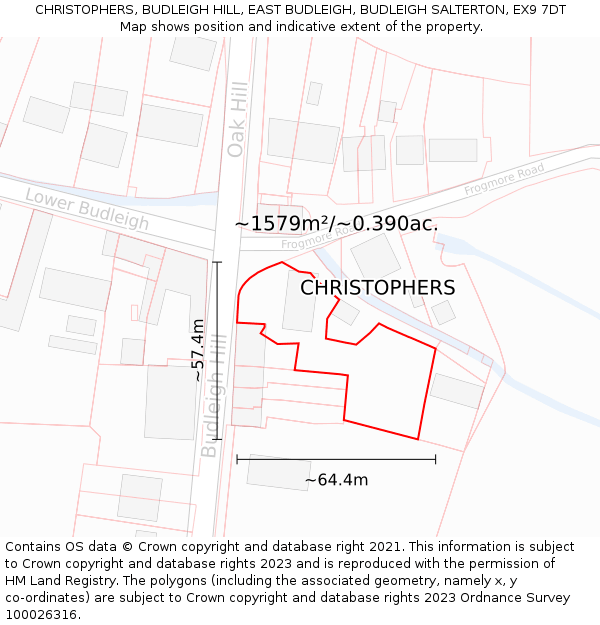 CHRISTOPHERS, BUDLEIGH HILL, EAST BUDLEIGH, BUDLEIGH SALTERTON, EX9 7DT: Plot and title map