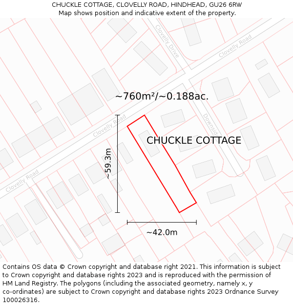 CHUCKLE COTTAGE, CLOVELLY ROAD, HINDHEAD, GU26 6RW: Plot and title map