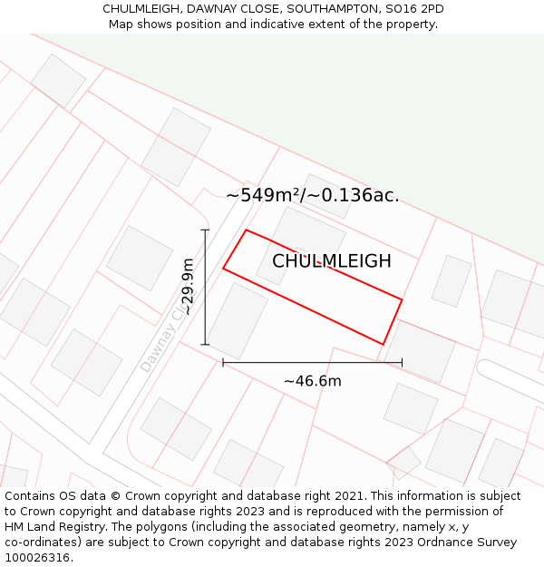 CHULMLEIGH, DAWNAY CLOSE, SOUTHAMPTON, SO16 2PD: Plot and title map