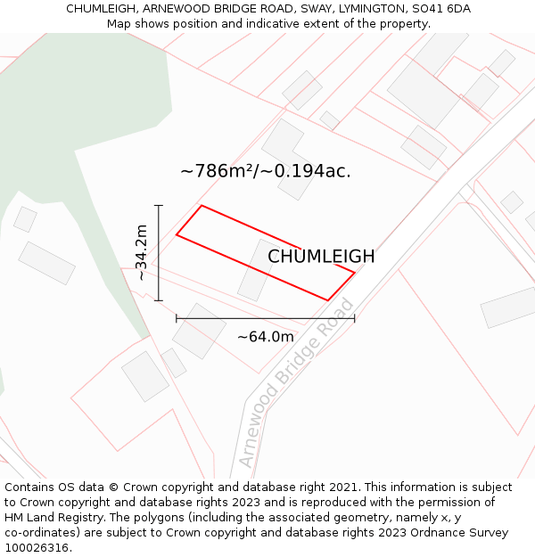 CHUMLEIGH, ARNEWOOD BRIDGE ROAD, SWAY, LYMINGTON, SO41 6DA: Plot and title map