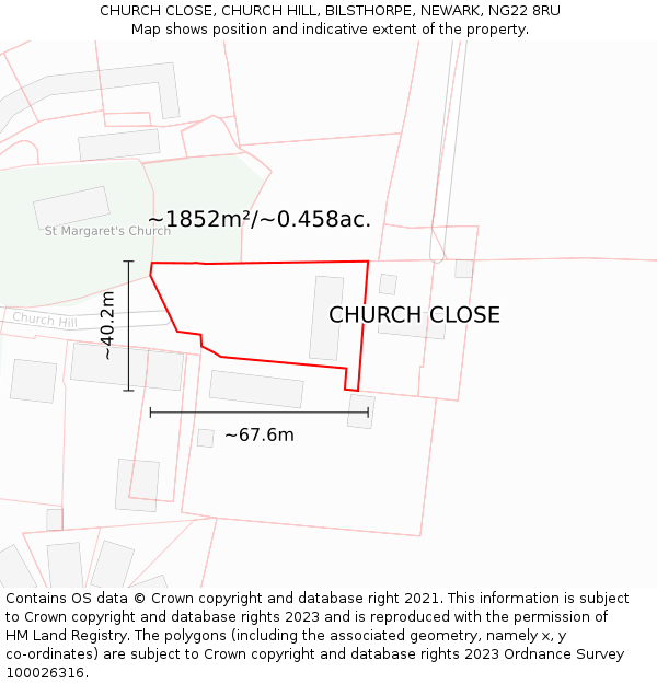 CHURCH CLOSE, CHURCH HILL, BILSTHORPE, NEWARK, NG22 8RU: Plot and title map