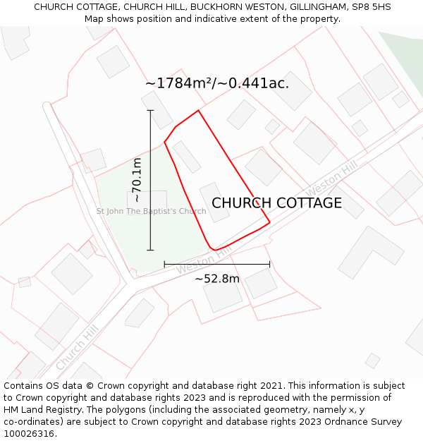 CHURCH COTTAGE, CHURCH HILL, BUCKHORN WESTON, GILLINGHAM, SP8 5HS: Plot and title map