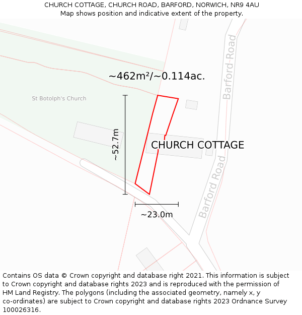 CHURCH COTTAGE, CHURCH ROAD, BARFORD, NORWICH, NR9 4AU: Plot and title map