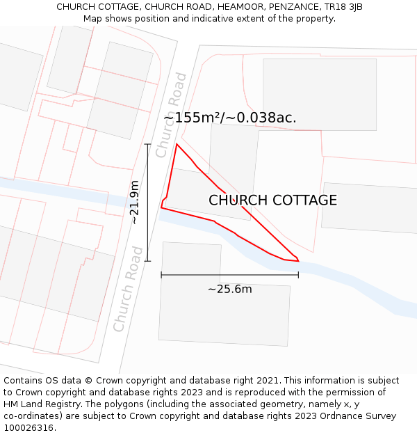 CHURCH COTTAGE, CHURCH ROAD, HEAMOOR, PENZANCE, TR18 3JB: Plot and title map