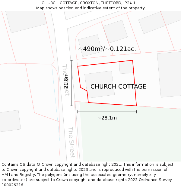 CHURCH COTTAGE, CROXTON, THETFORD, IP24 1LL: Plot and title map