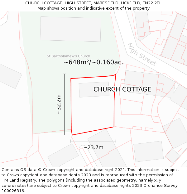 CHURCH COTTAGE, HIGH STREET, MARESFIELD, UCKFIELD, TN22 2EH: Plot and title map