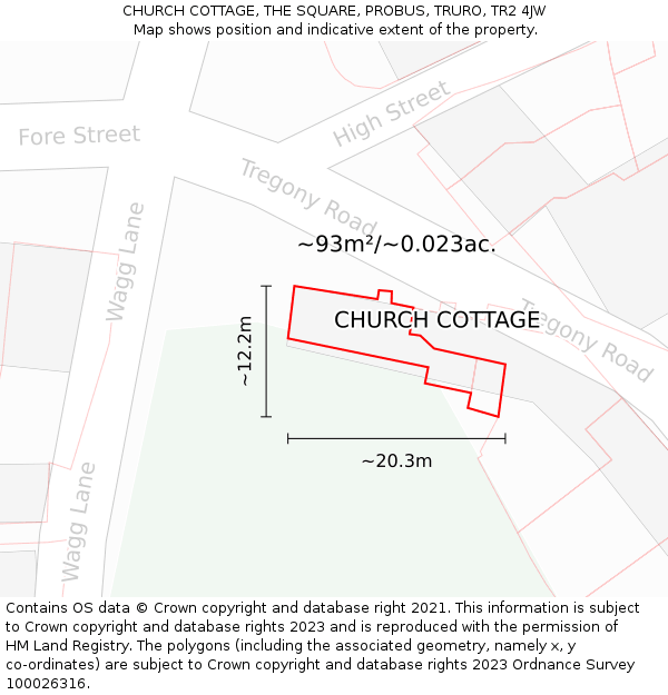 CHURCH COTTAGE, THE SQUARE, PROBUS, TRURO, TR2 4JW: Plot and title map