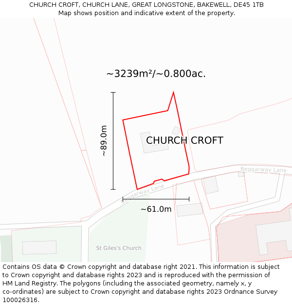 CHURCH CROFT, CHURCH LANE, GREAT LONGSTONE, BAKEWELL, DE45 1TB: Plot and title map
