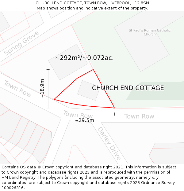 CHURCH END COTTAGE, TOWN ROW, LIVERPOOL, L12 8SN: Plot and title map