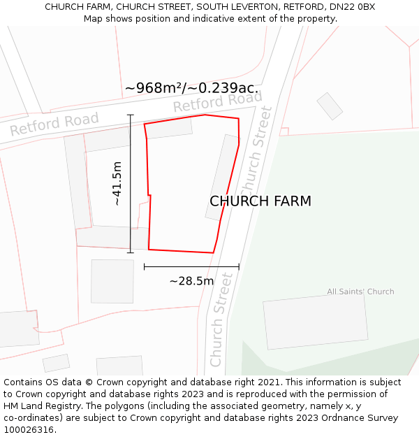 CHURCH FARM, CHURCH STREET, SOUTH LEVERTON, RETFORD, DN22 0BX: Plot and title map