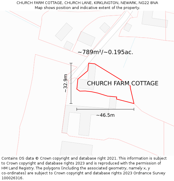 CHURCH FARM COTTAGE, CHURCH LANE, KIRKLINGTON, NEWARK, NG22 8NA: Plot and title map