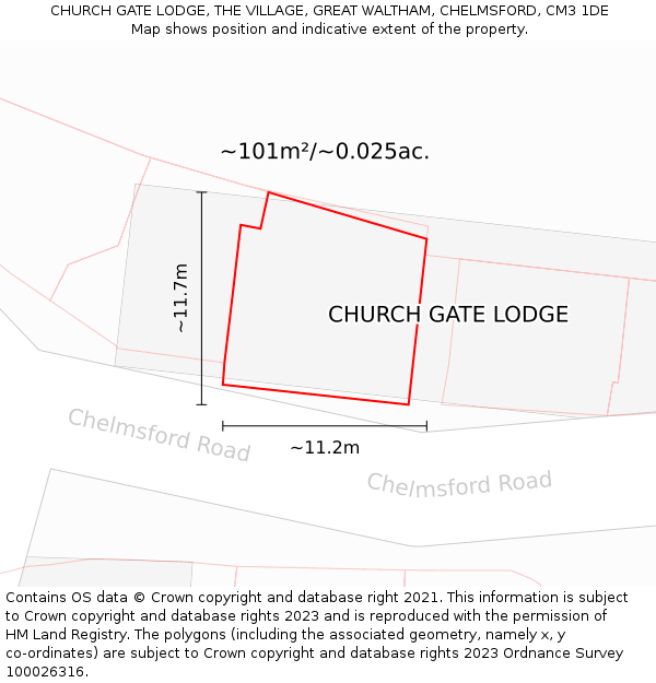 CHURCH GATE LODGE, THE VILLAGE, GREAT WALTHAM, CHELMSFORD, CM3 1DE: Plot and title map