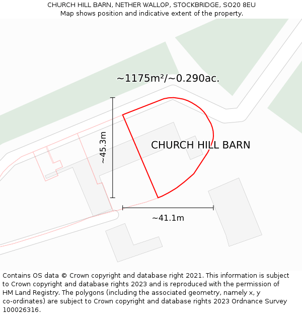 CHURCH HILL BARN, NETHER WALLOP, STOCKBRIDGE, SO20 8EU: Plot and title map