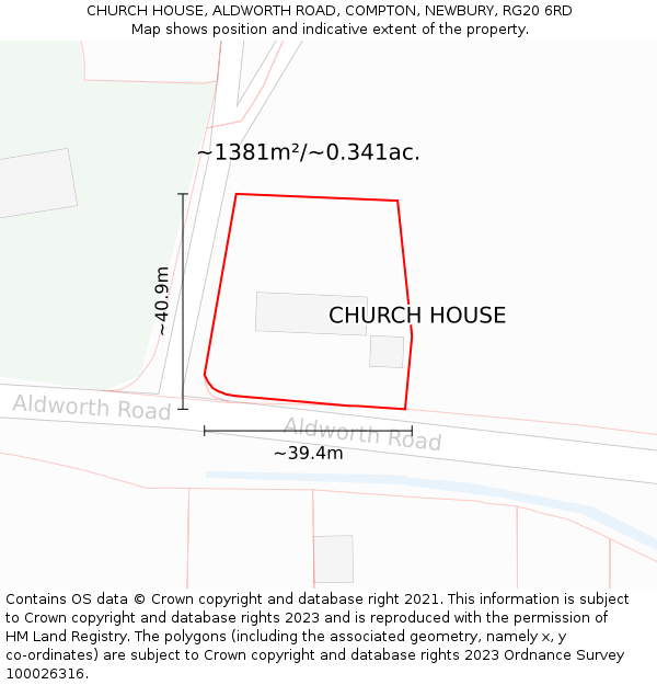 CHURCH HOUSE, ALDWORTH ROAD, COMPTON, NEWBURY, RG20 6RD: Plot and title map