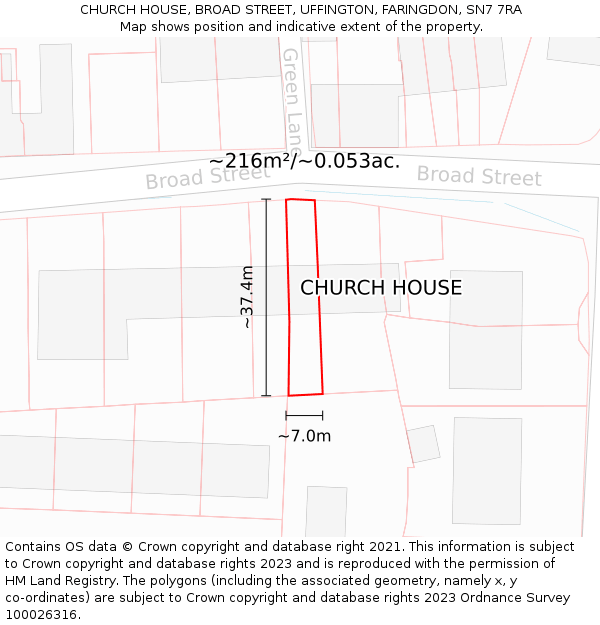 CHURCH HOUSE, BROAD STREET, UFFINGTON, FARINGDON, SN7 7RA: Plot and title map