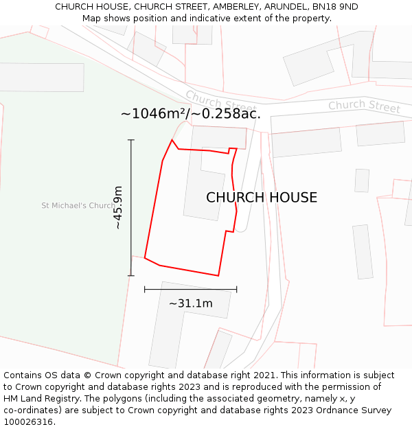 CHURCH HOUSE, CHURCH STREET, AMBERLEY, ARUNDEL, BN18 9ND: Plot and title map