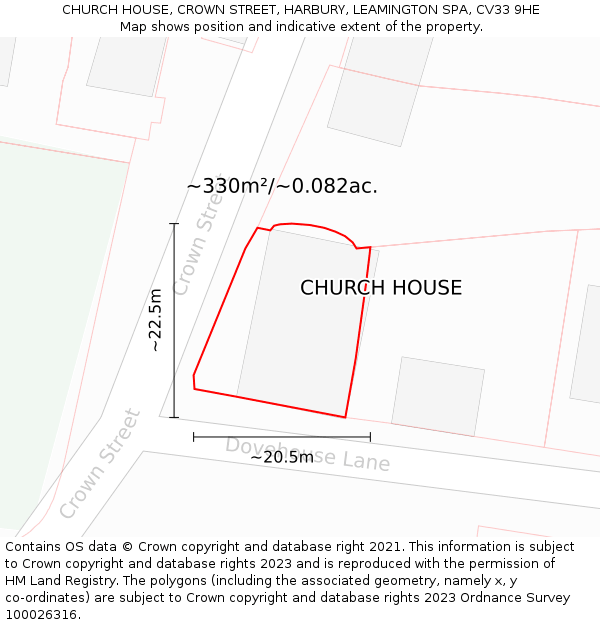 CHURCH HOUSE, CROWN STREET, HARBURY, LEAMINGTON SPA, CV33 9HE: Plot and title map