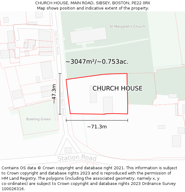 CHURCH HOUSE, MAIN ROAD, SIBSEY, BOSTON, PE22 0RX: Plot and title map