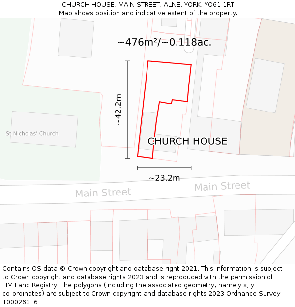 CHURCH HOUSE, MAIN STREET, ALNE, YORK, YO61 1RT: Plot and title map