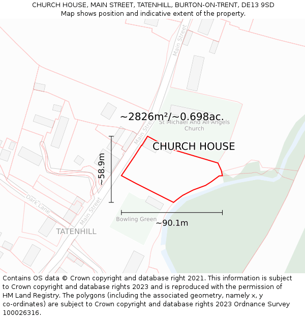 CHURCH HOUSE, MAIN STREET, TATENHILL, BURTON-ON-TRENT, DE13 9SD: Plot and title map