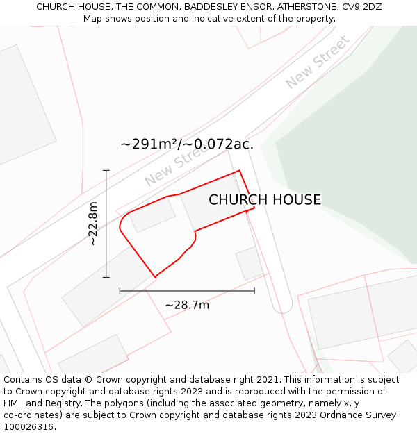 CHURCH HOUSE, THE COMMON, BADDESLEY ENSOR, ATHERSTONE, CV9 2DZ: Plot and title map