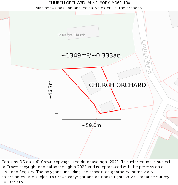 CHURCH ORCHARD, ALNE, YORK, YO61 1RX: Plot and title map