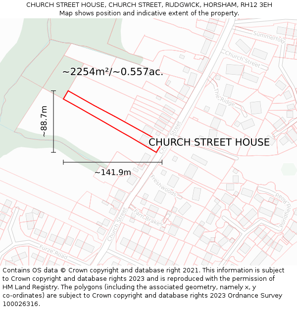 CHURCH STREET HOUSE, CHURCH STREET, RUDGWICK, HORSHAM, RH12 3EH: Plot and title map