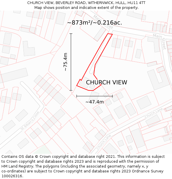 CHURCH VIEW, BEVERLEY ROAD, WITHERNWICK, HULL, HU11 4TT: Plot and title map