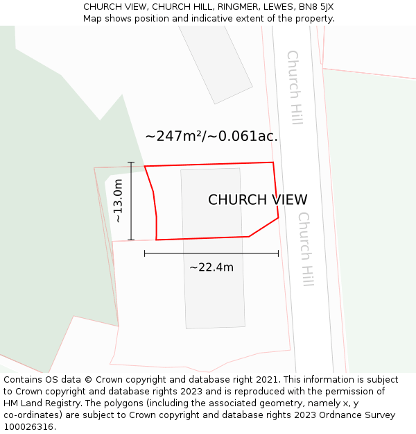 CHURCH VIEW, CHURCH HILL, RINGMER, LEWES, BN8 5JX: Plot and title map