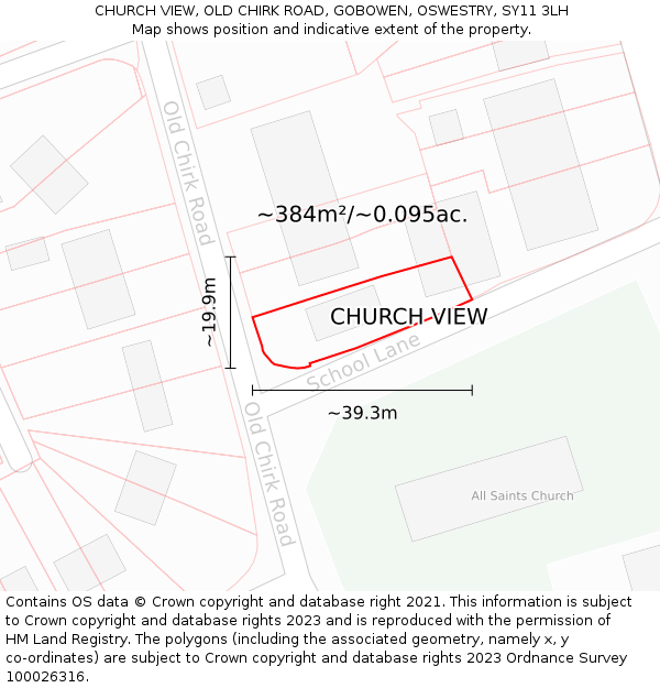 CHURCH VIEW, OLD CHIRK ROAD, GOBOWEN, OSWESTRY, SY11 3LH: Plot and title map
