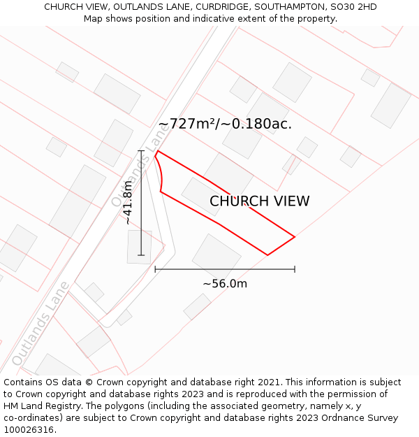 CHURCH VIEW, OUTLANDS LANE, CURDRIDGE, SOUTHAMPTON, SO30 2HD: Plot and title map