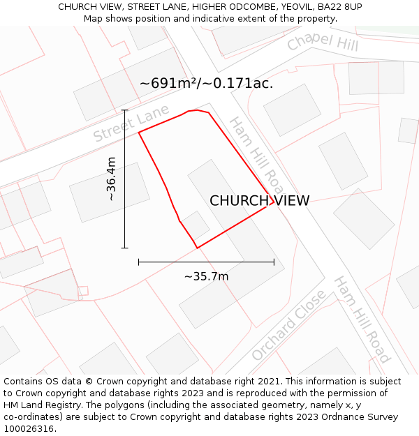 CHURCH VIEW, STREET LANE, HIGHER ODCOMBE, YEOVIL, BA22 8UP: Plot and title map