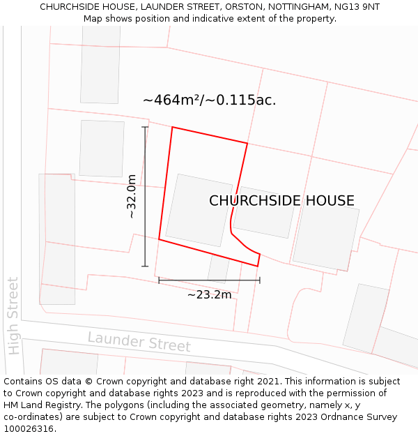 CHURCHSIDE HOUSE, LAUNDER STREET, ORSTON, NOTTINGHAM, NG13 9NT: Plot and title map