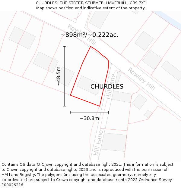 CHURDLES, THE STREET, STURMER, HAVERHILL, CB9 7XF: Plot and title map