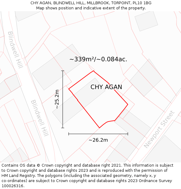 CHY AGAN, BLINDWELL HILL, MILLBROOK, TORPOINT, PL10 1BG: Plot and title map