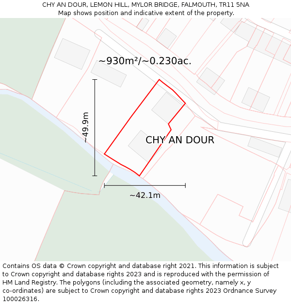 CHY AN DOUR, LEMON HILL, MYLOR BRIDGE, FALMOUTH, TR11 5NA: Plot and title map