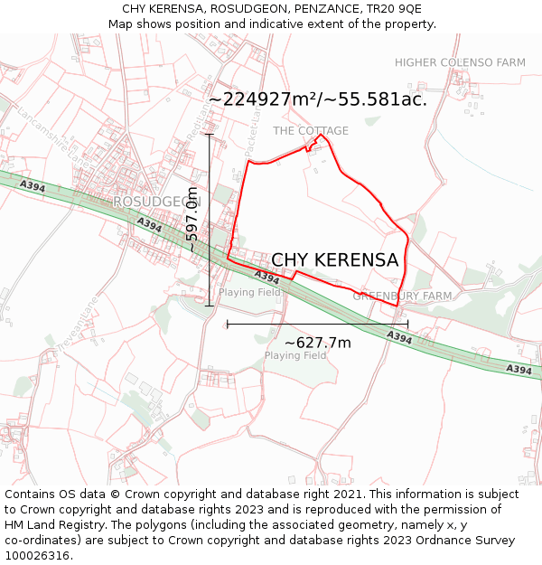 CHY KERENSA, ROSUDGEON, PENZANCE, TR20 9QE: Plot and title map