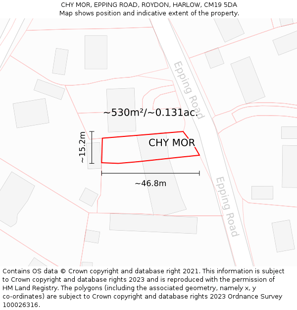 CHY MOR, EPPING ROAD, ROYDON, HARLOW, CM19 5DA: Plot and title map