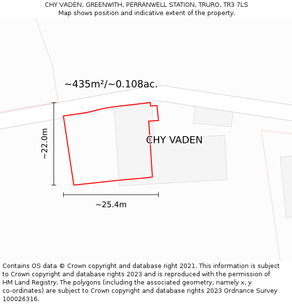 CHY VADEN, GREENWITH, PERRANWELL STATION, TRURO, TR3 7LS: Plot and title map