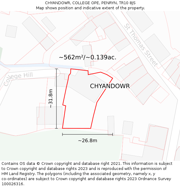 CHYANDOWR, COLLEGE OPE, PENRYN, TR10 8JS: Plot and title map