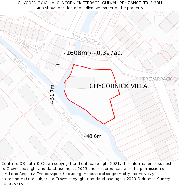 CHYCORNICK VILLA, CHYCORNICK TERRACE, GULVAL, PENZANCE, TR18 3BU: Plot and title map