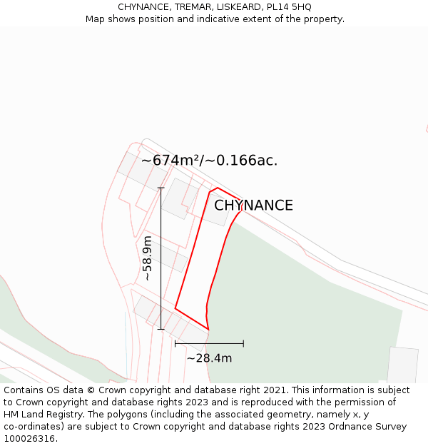 CHYNANCE, TREMAR, LISKEARD, PL14 5HQ: Plot and title map